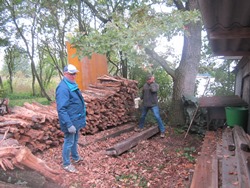Dieter vor dem Rest des Holzes